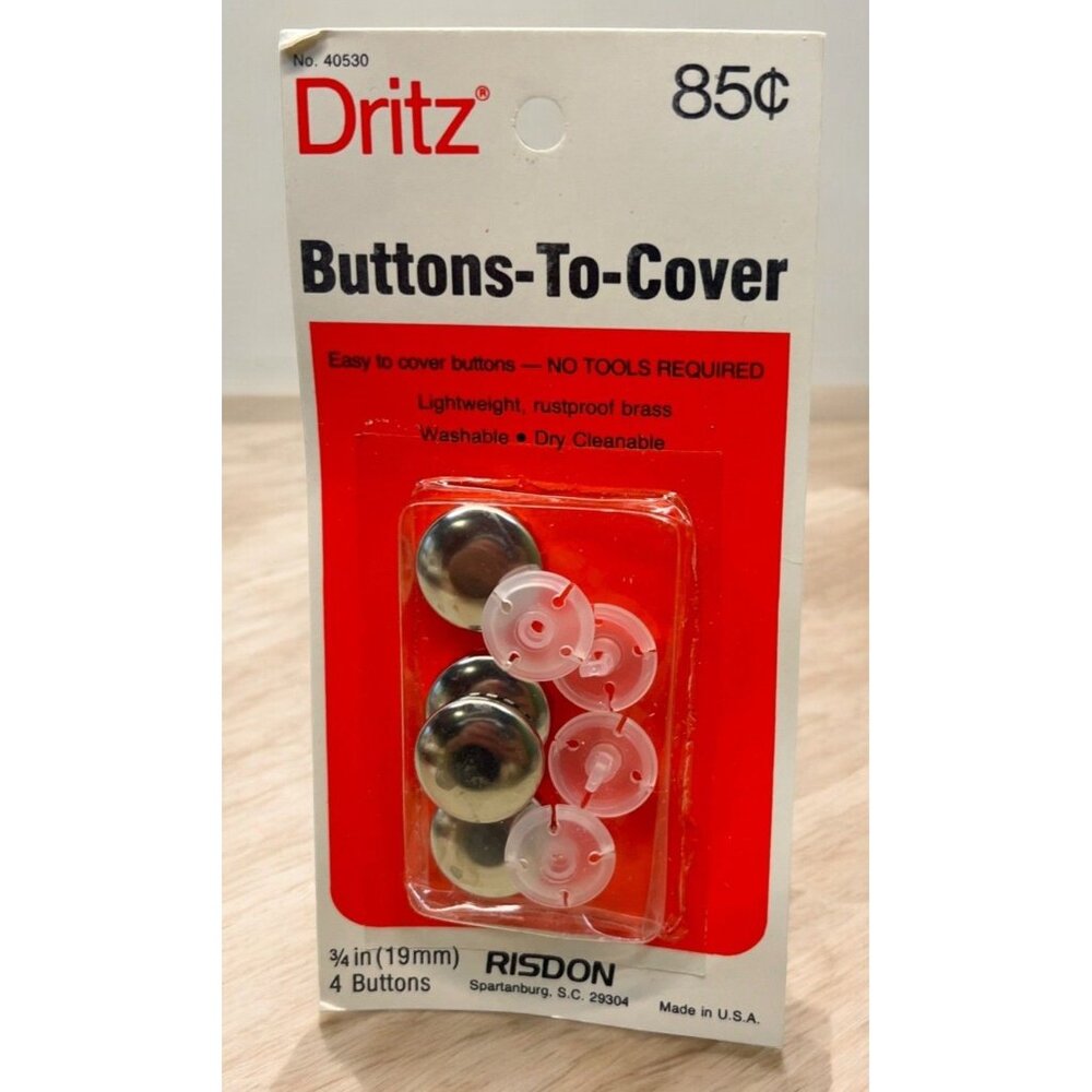 Vintage Dritz Buttons To Cover 3/4" 19mm 4 Count Easy-To-Cover Rustproof Brass